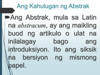 Palatandaan Sa Pagsulat Ng Abstrak – Halimbawa At Kahulugan .